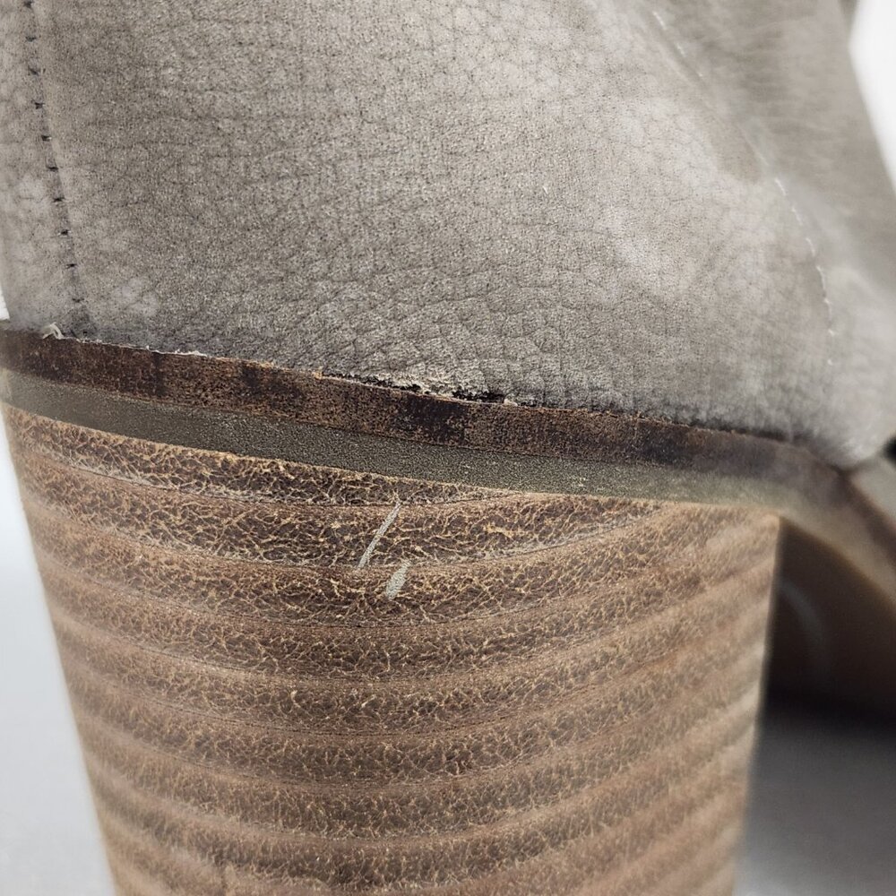 Lucky Brand Gray Leather Kasima Peep Toe Block Heel Booties 8M - Picture 13 of 14